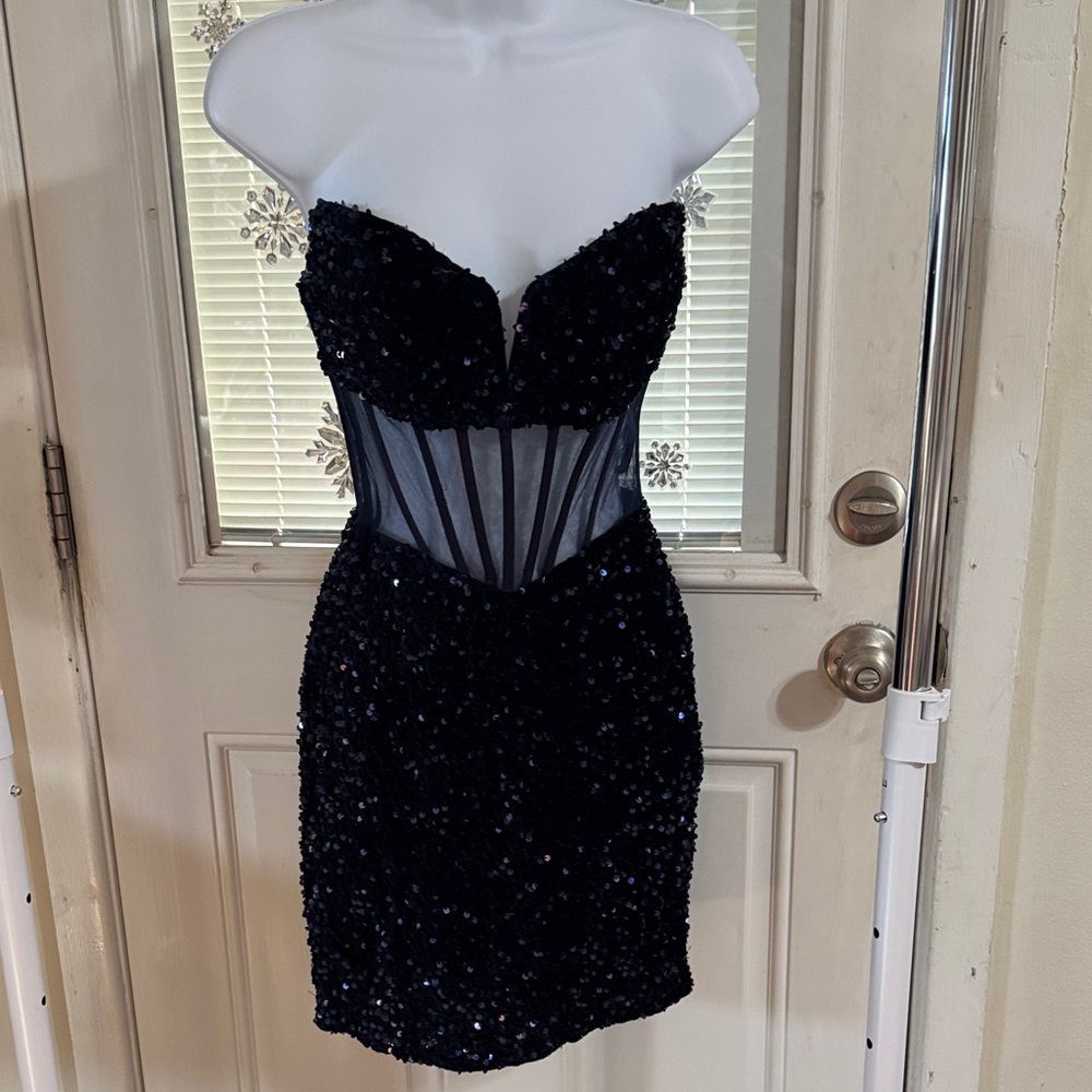 Alyce Paris Strapless Black Sequin Dress
